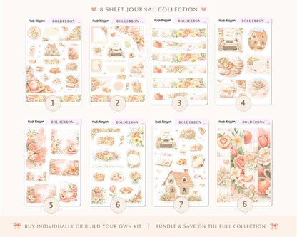 PEACH BLOSSOM Journal Sticker Kit || Floral Aesthetic Planner Stickers, Cottagecore Vibe