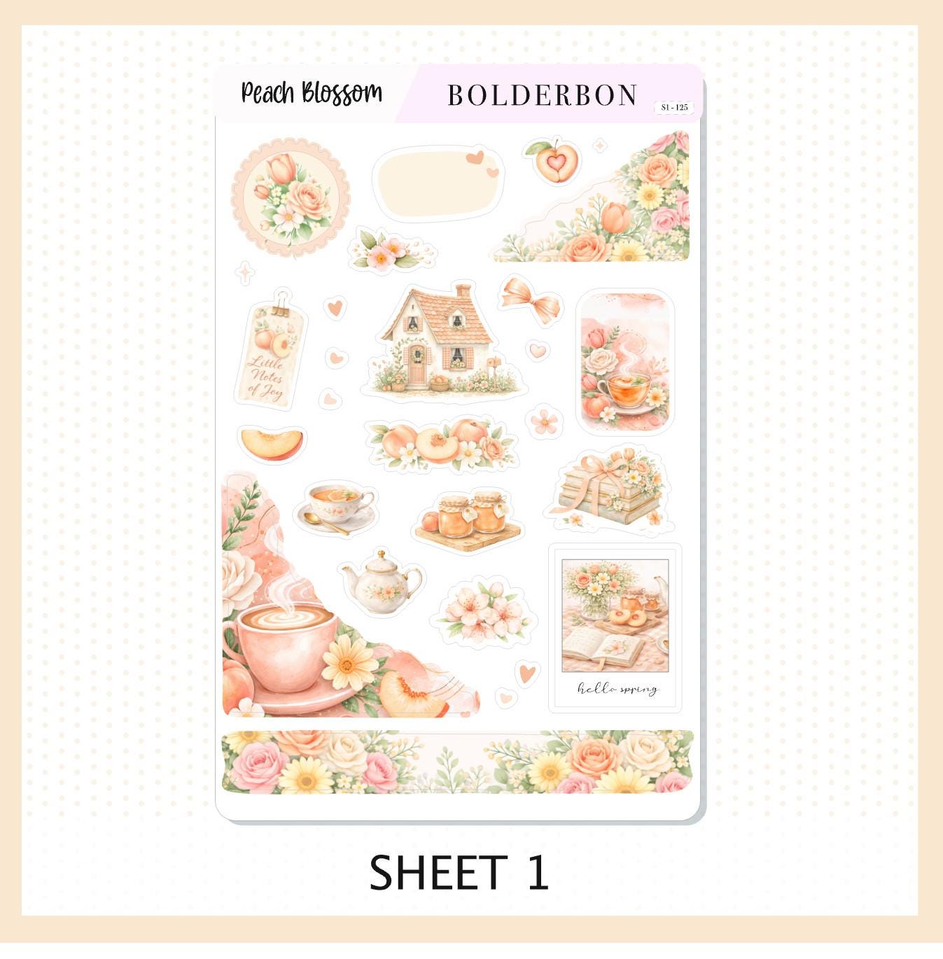 PEACH BLOSSOM Journal Sticker Kit || Floral Aesthetic Planner Stickers, Cottagecore Vibe