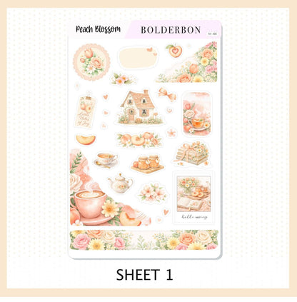 PEACH BLOSSOM Journal Sticker Kit || Floral Aesthetic Planner Stickers, Cottagecore Vibe