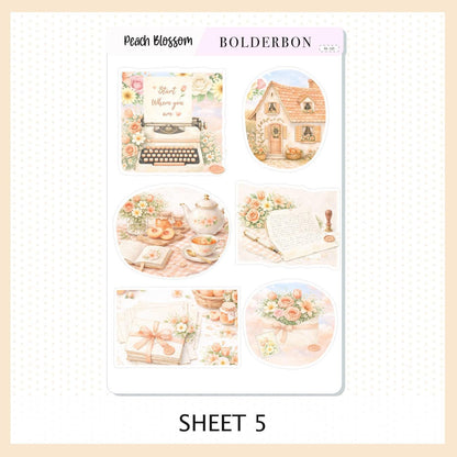 PEACH BLOSSOM Journal Sticker Kit || Floral Aesthetic Planner Stickers, Cottagecore Vibe