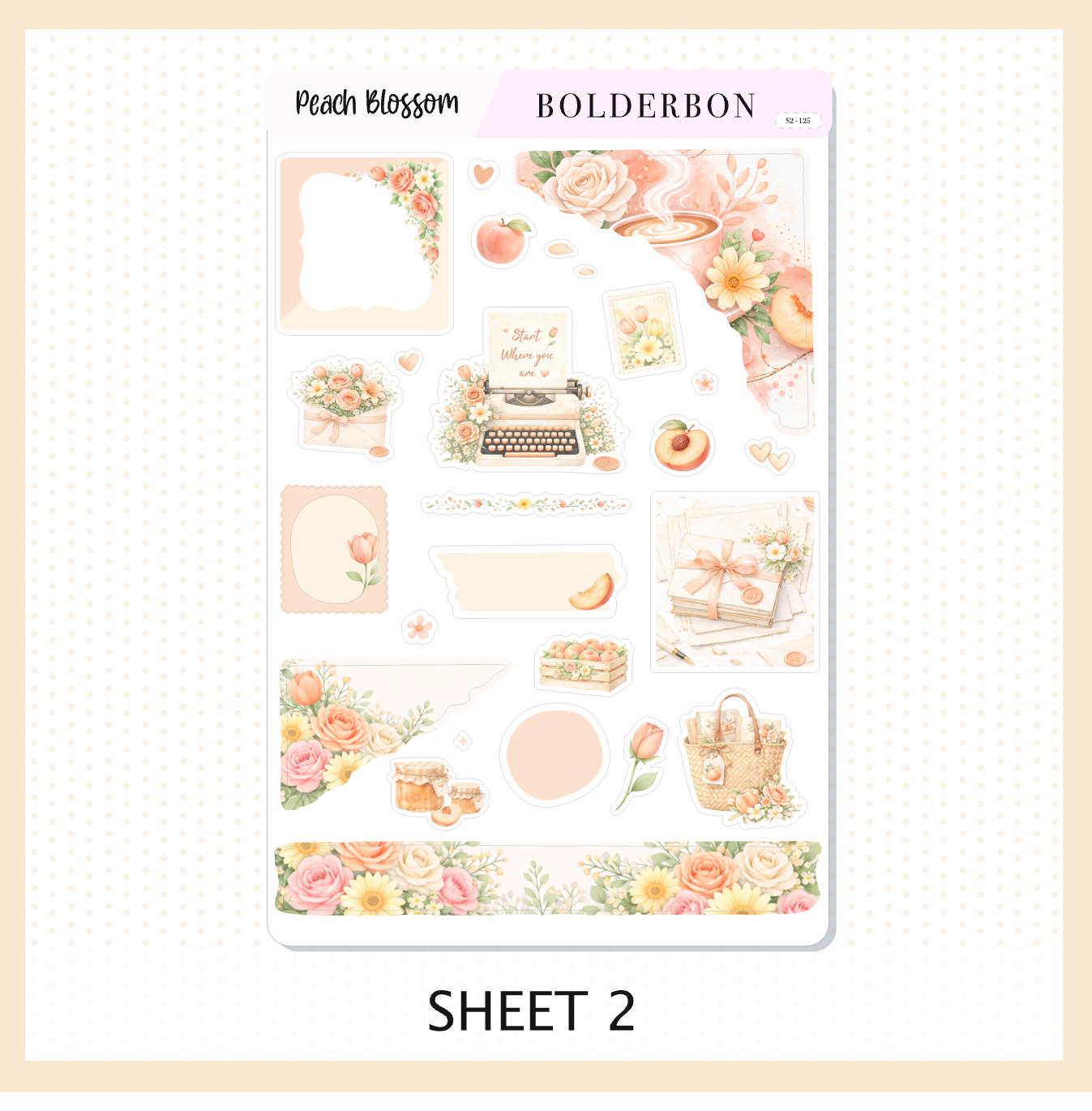 PEACH BLOSSOM Journal Sticker Kit || Floral Aesthetic Planner Stickers, Cottagecore Vibe