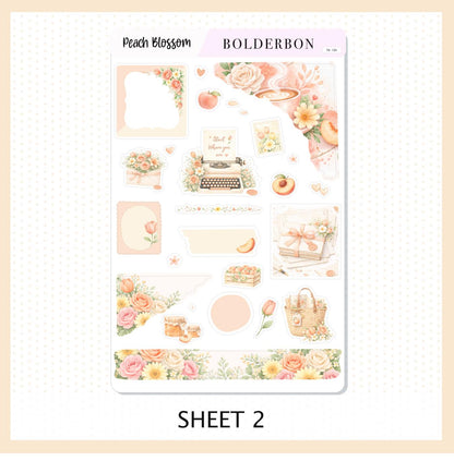 PEACH BLOSSOM Journal Sticker Kit || Floral Aesthetic Planner Stickers, Cottagecore Vibe