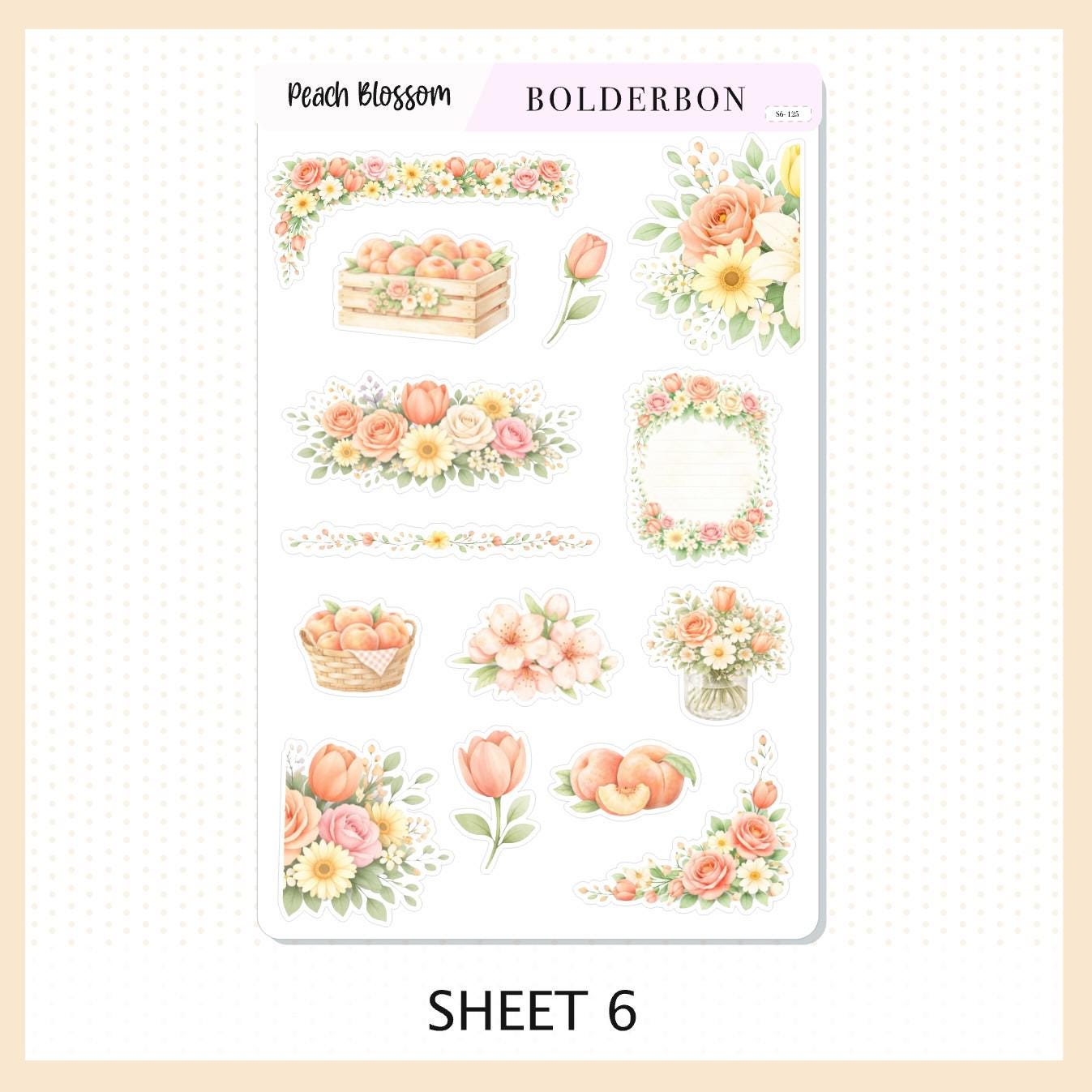 PEACH BLOSSOM Journal Sticker Kit || Floral Aesthetic Planner Stickers, Cottagecore Vibe