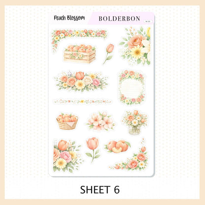 PEACH BLOSSOM Journal Sticker Kit || Floral Aesthetic Planner Stickers, Cottagecore Vibe