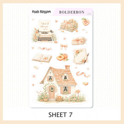 PEACH BLOSSOM Journal Sticker Kit || Floral Aesthetic Planner Stickers, Cottagecore Vibe