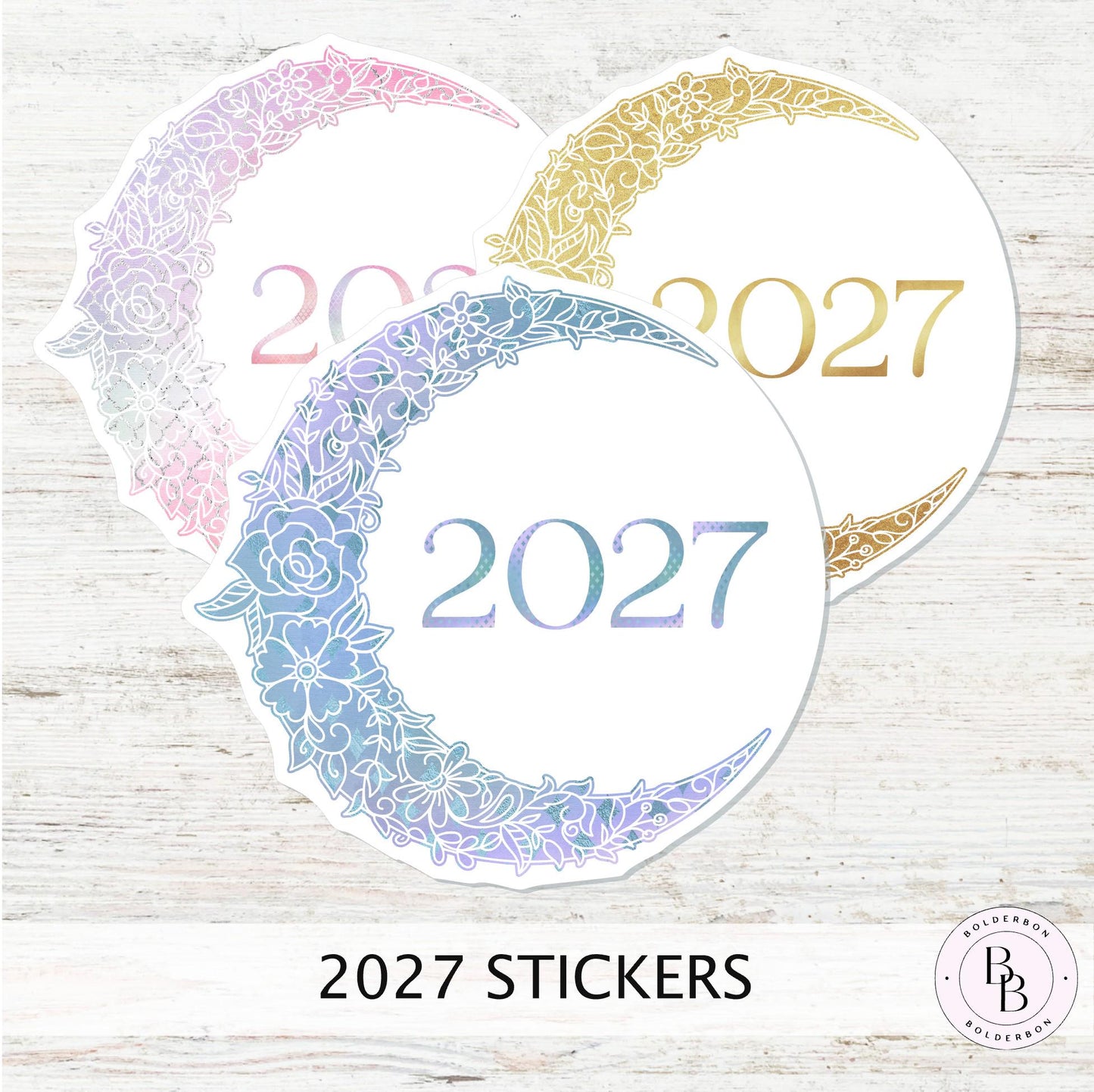 2026 Floral Moon Stickers • Crescent Moon, Lunar Year Decal for Planners, Journals, or Gifts