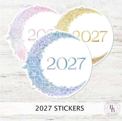 2026 Floral Moon Stickers • Crescent Moon, Lunar Year Decal for Planners, Journals, or Gifts