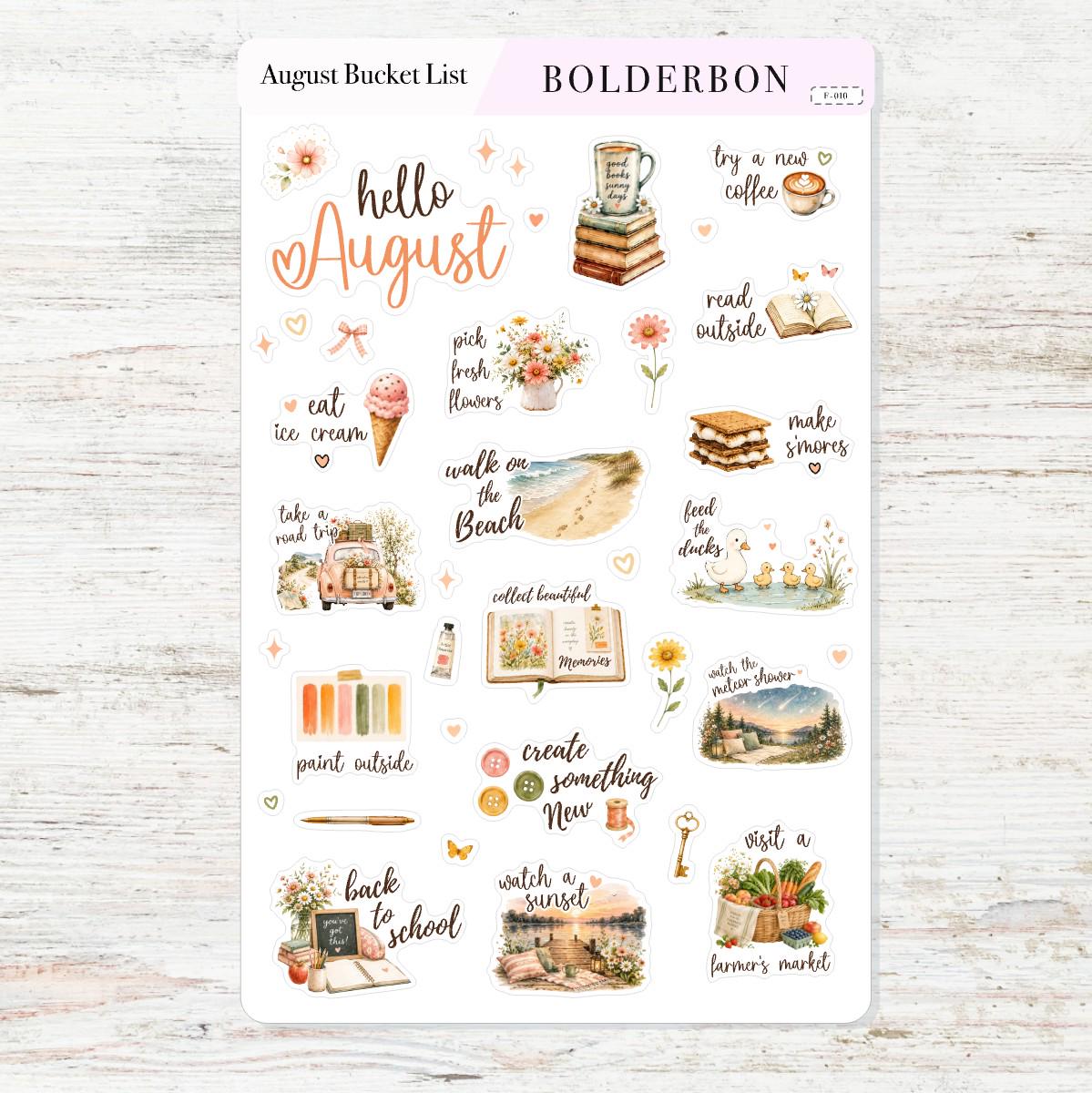 August Bucket List • Monthly Planner Stickers • Seasonal Icons • Functional Calendar & Journal Designs