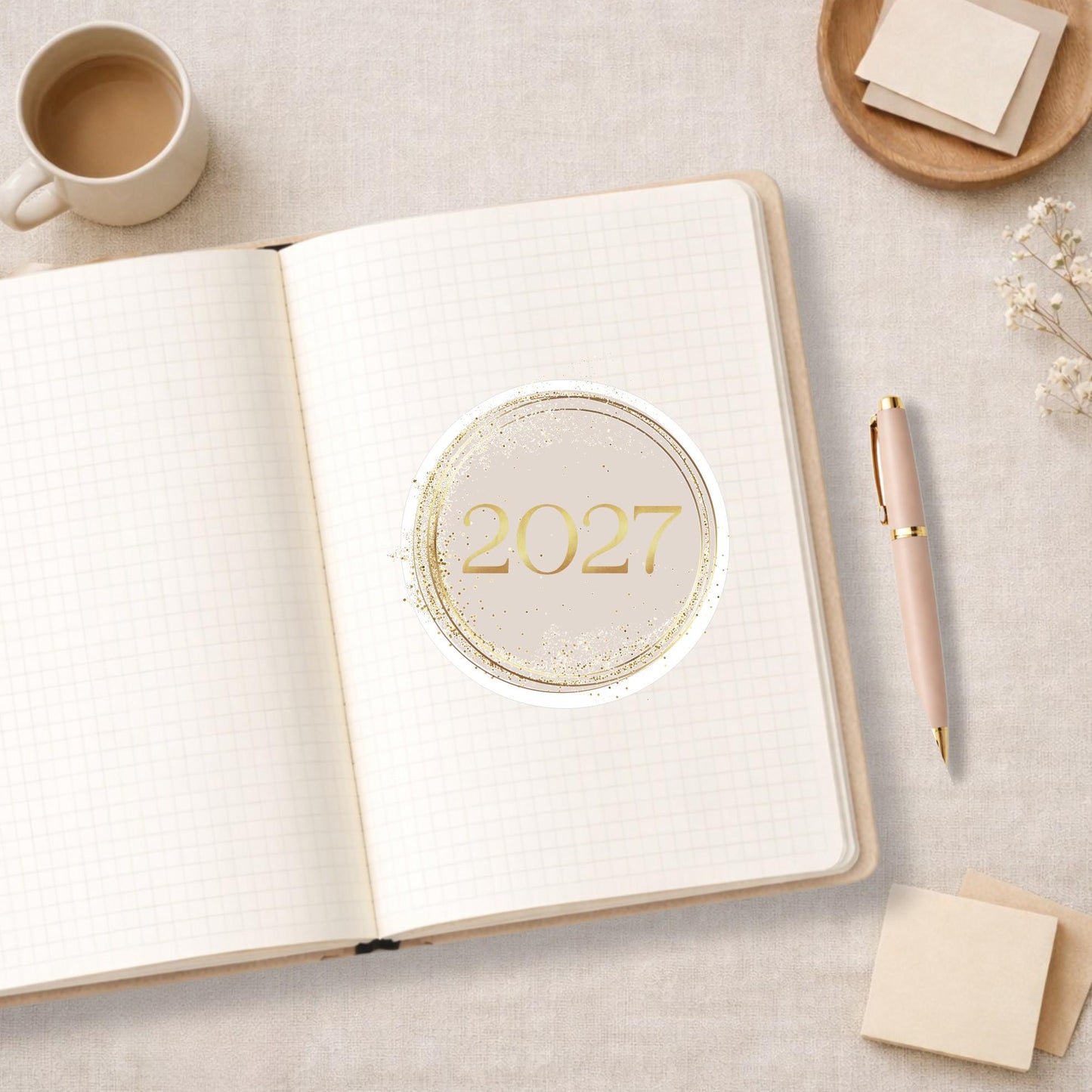 2027 Circle Stickers • Elegant Circle Vinyl Decal for Journals, Notebooks & Planners and More!