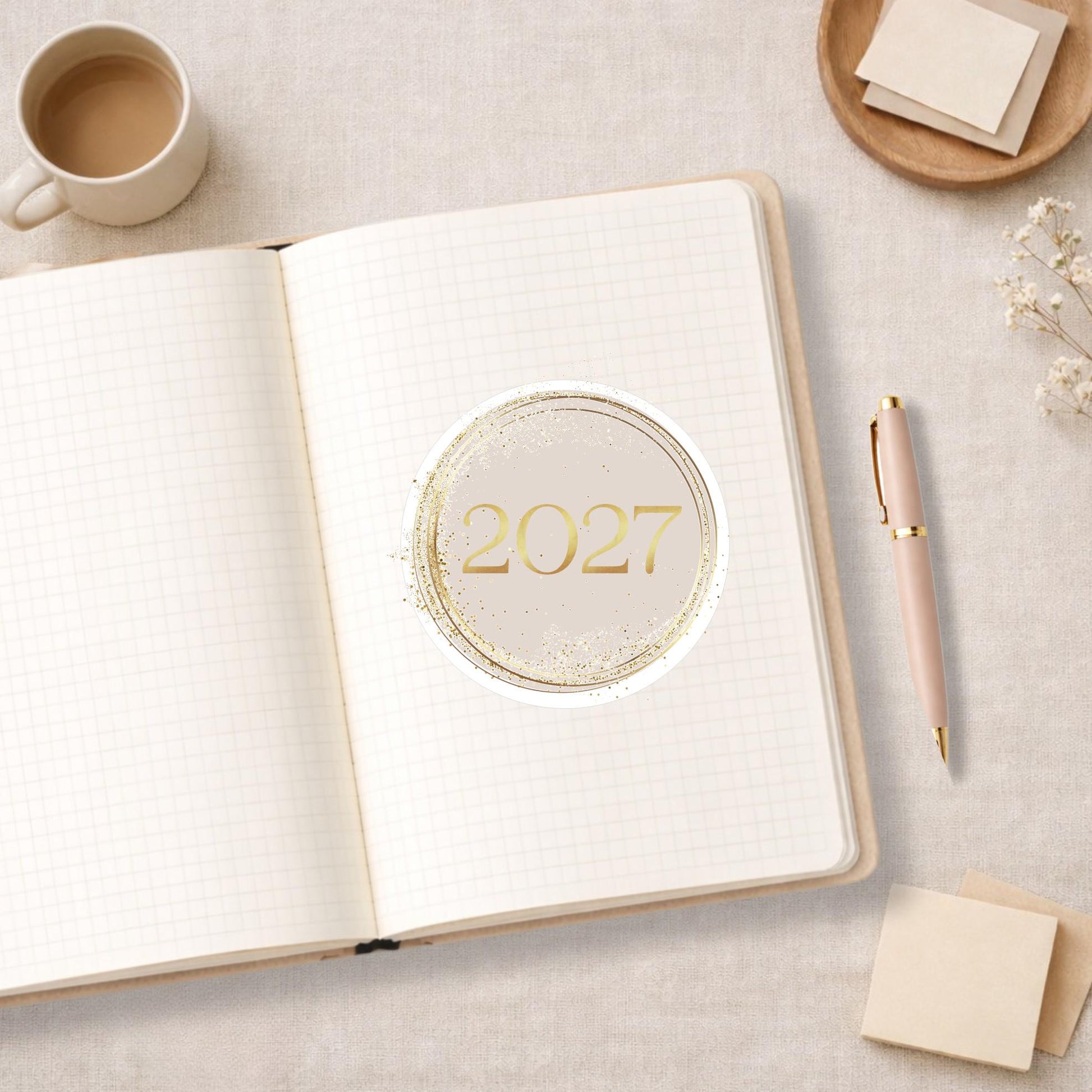 2027 Circle Stickers • Elegant Circle Vinyl Decal for Journals, Notebooks & Planners and More!