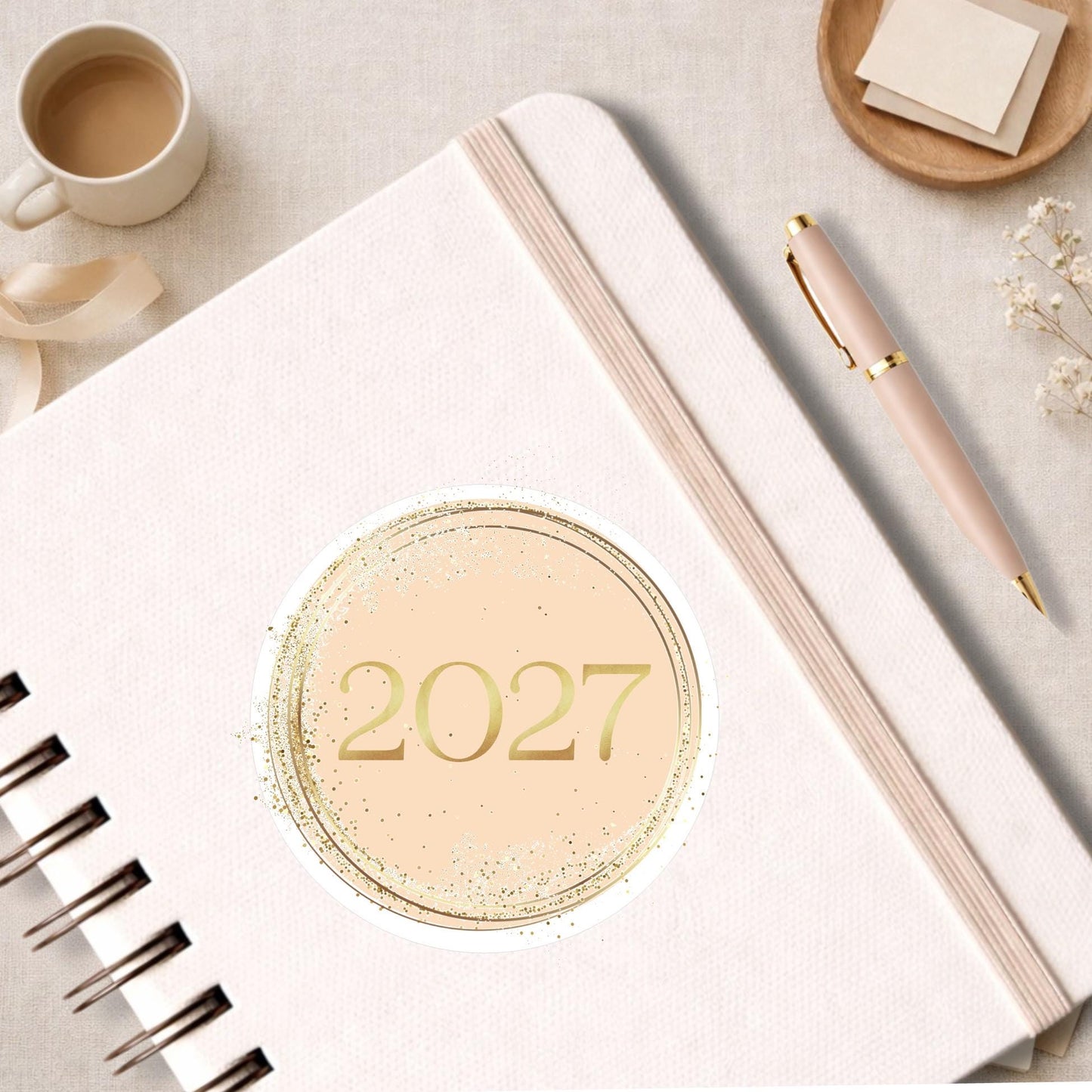 2027 Circle Stickers • Elegant Circle Vinyl Decal for Journals, Notebooks & Planners and More!