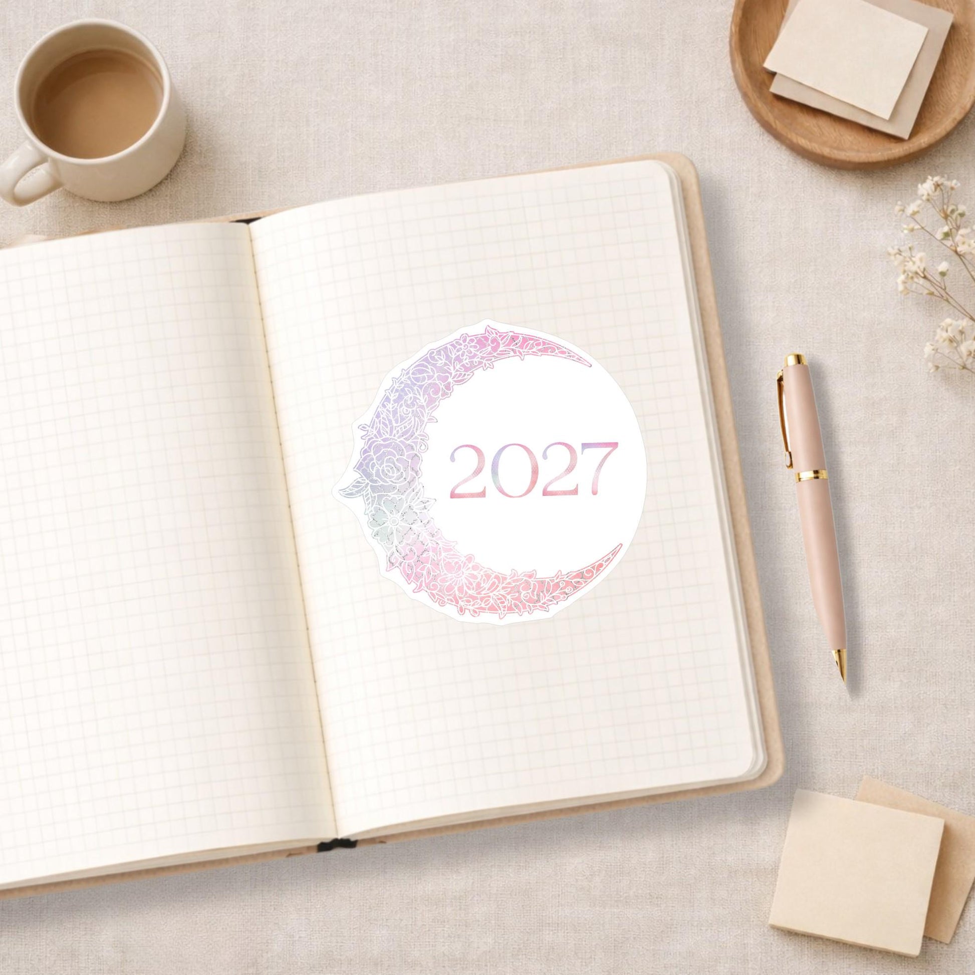 2026 Floral Moon Stickers • Crescent Moon, Lunar Year Decal for Planners, Journals, or Gifts