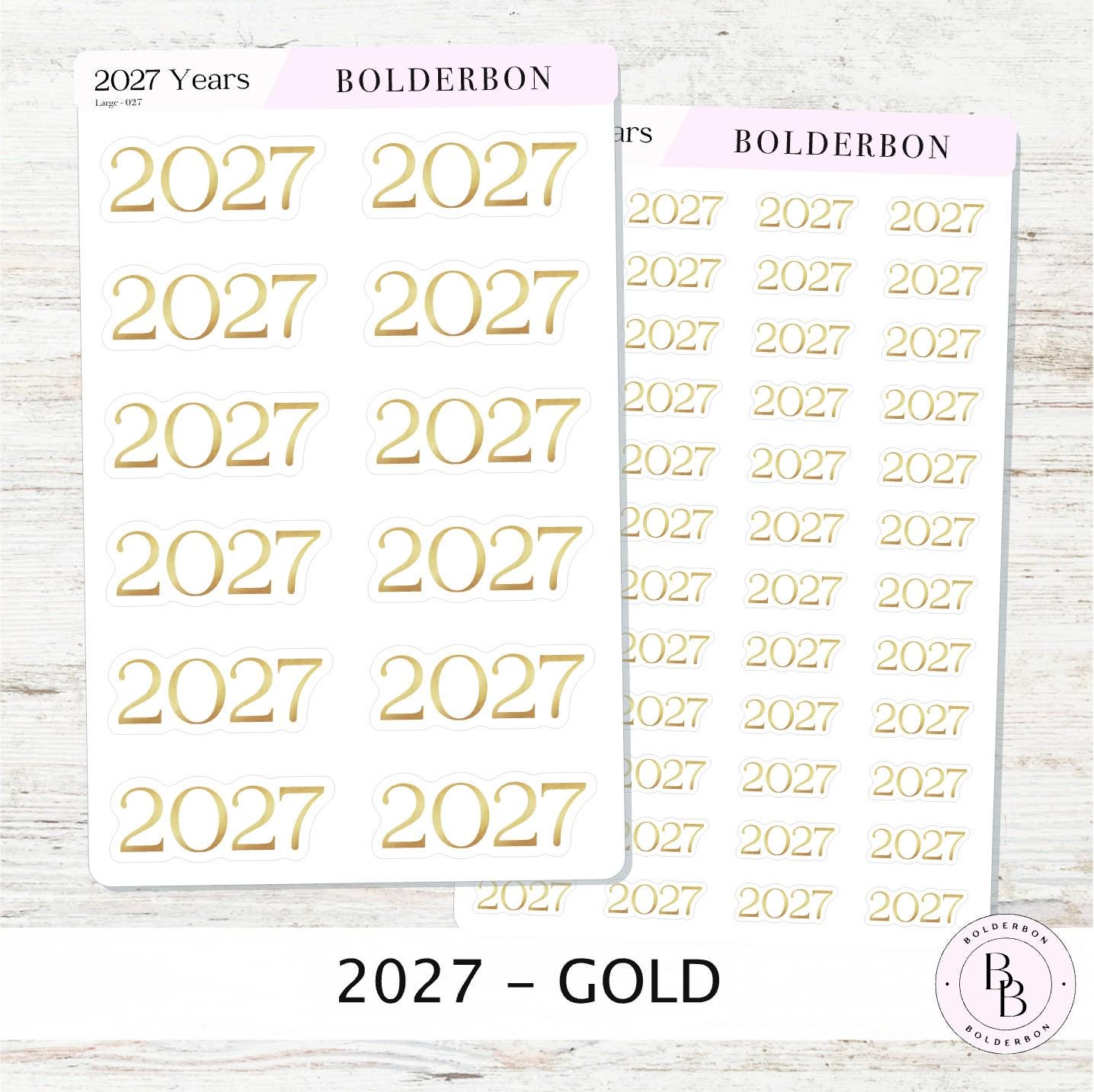 2027 Gold Year Sticker • Neutral and Minimal Planner Journal Setup