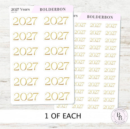 2027 Gold Year Sticker • Neutral and Minimal Planner Journal Setup