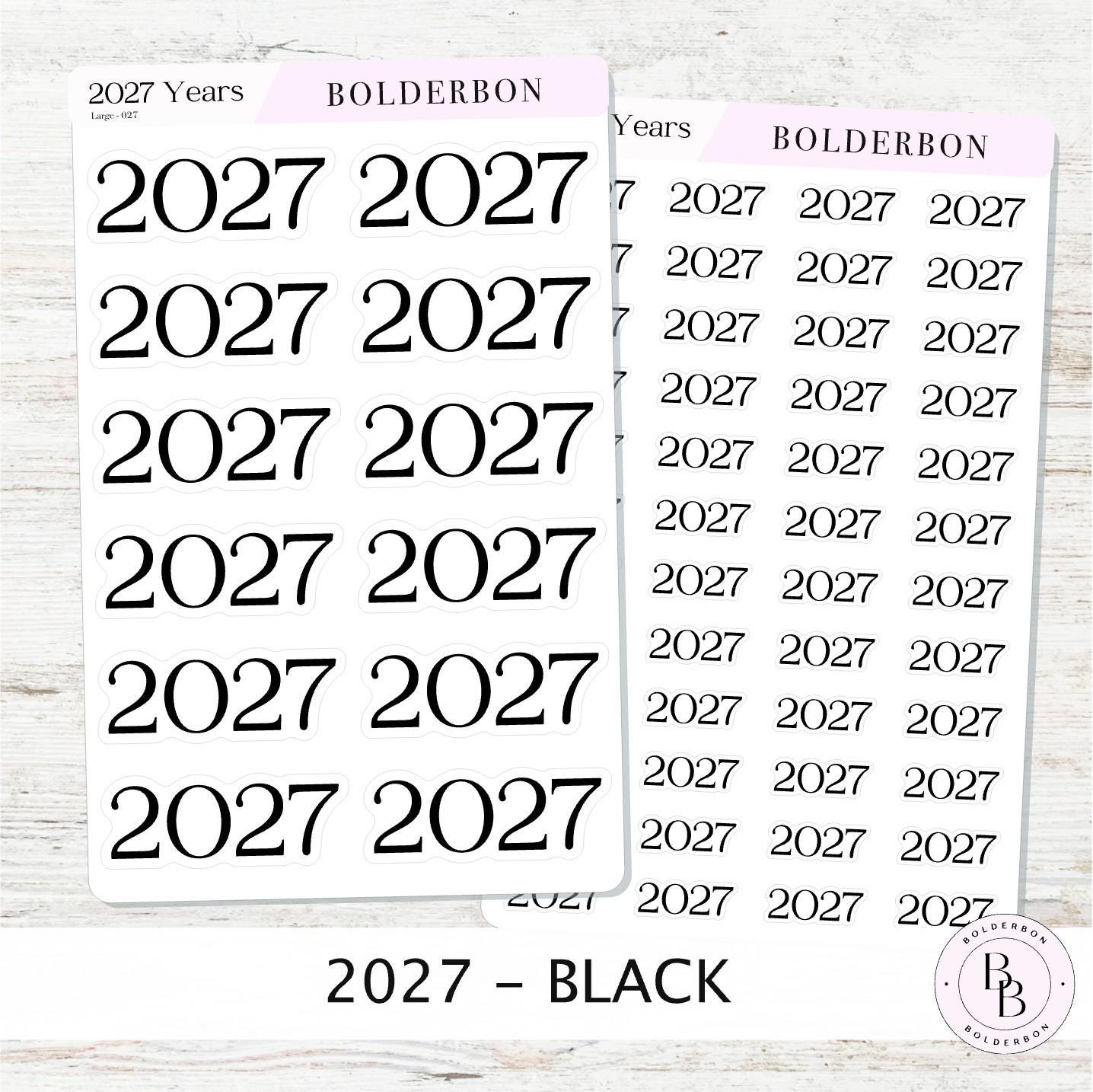 2027 Black Year Stickers • Neutral and Minimal Planner Journal Setup