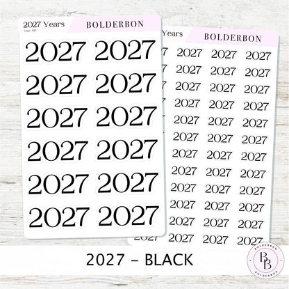 2027 Black Year Stickers • Neutral and Minimal Planner Journal Setup