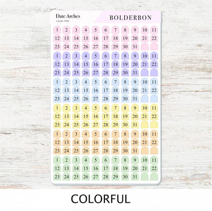 Date Arches Stickers • Date Dot Numbers • Monthly Planner Stickers • Functional Calendar & Journal Labels