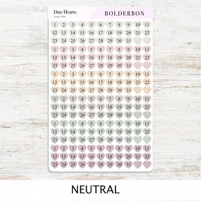 Date Hearts Stickers • Date Dot Numbers • Monthly Planner Stickers • Functional Calendar & Journal Labels