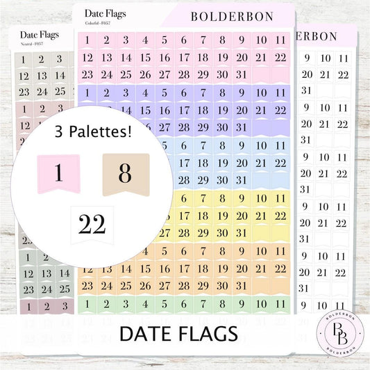 Date Flags Stickers • Date Dot Numbers • Monthly Planner Stickers • Functional Calendar & Journal Labels