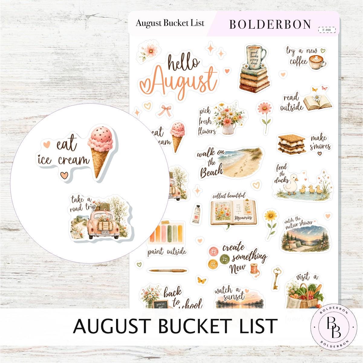 August Bucket List • Monthly Planner Stickers • Seasonal Icons • Functional Calendar & Journal Designs