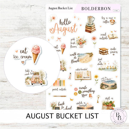 August Bucket List • Monthly Planner Stickers • Seasonal Icons • Functional Calendar & Journal Designs