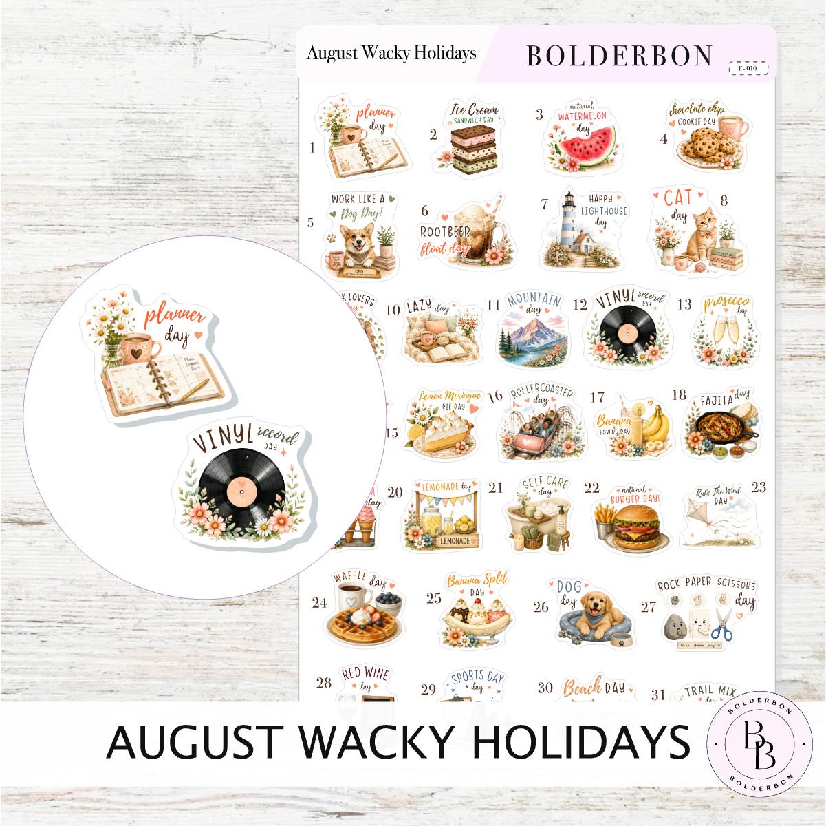 August Wacky Holidays • International Monthly Planner Stickers • Fun Seasonal Icons • Functional Calendar & Journal Designs