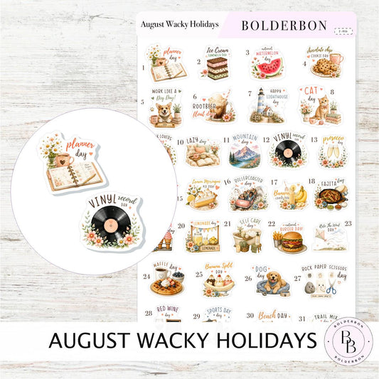 August Wacky Holidays • International Monthly Planner Stickers • Fun Seasonal Icons • Functional Calendar & Journal Designs
