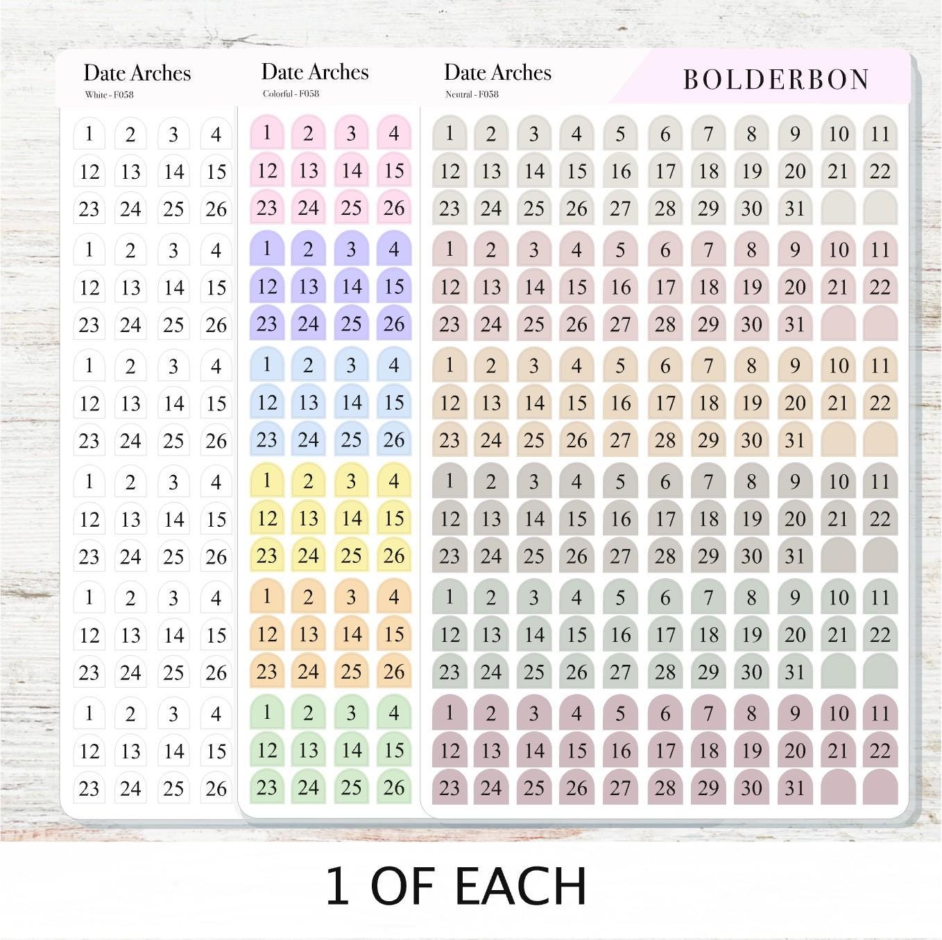 Date Arches Stickers • Date Dot Numbers • Monthly Planner Stickers • Functional Calendar & Journal Labels