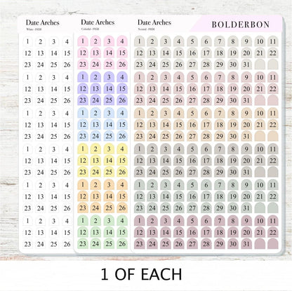 Date Arches Stickers • Date Dot Numbers • Monthly Planner Stickers • Functional Calendar & Journal Labels
