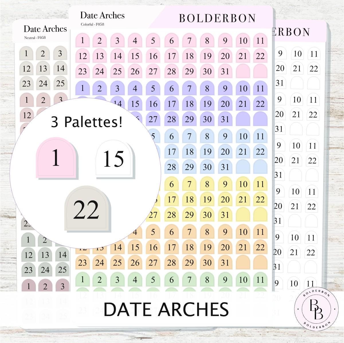 Date Arches Stickers • Date Dot Numbers • Monthly Planner Stickers • Functional Calendar & Journal Labels