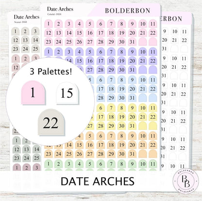 Date Arches Stickers • Date Dot Numbers • Monthly Planner Stickers • Functional Calendar & Journal Labels