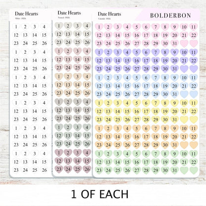 Date Hearts Stickers • Date Dot Numbers • Monthly Planner Stickers • Functional Calendar & Journal Labels