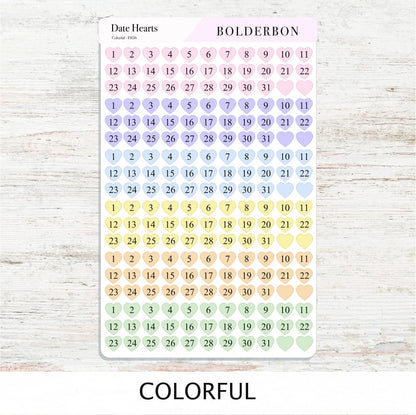 Date Hearts Stickers • Date Dot Numbers • Monthly Planner Stickers • Functional Calendar & Journal Labels