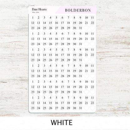 Date Hearts Stickers • Date Dot Numbers • Monthly Planner Stickers • Functional Calendar & Journal Labels