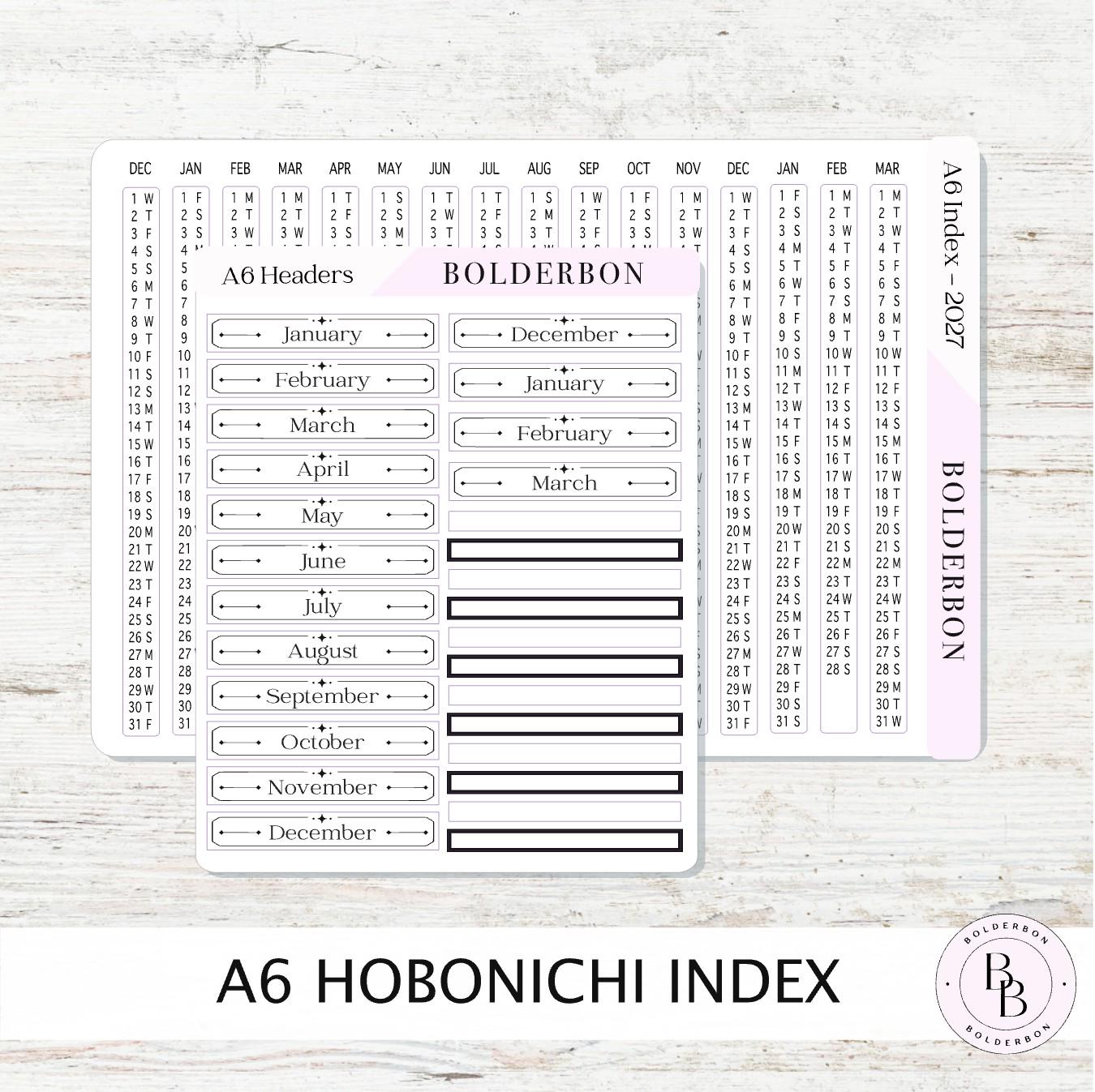 2027 Index Stickers • Hobonichi A6 • Original HON Avec Day Free • White