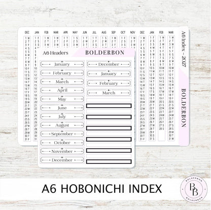 2027 Index Stickers • Hobonichi A6 • Original HON Avec Day Free • White