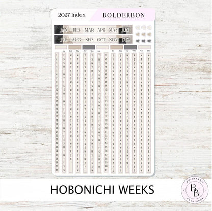 2027 Yearly Index Stickers • Hobonichi Weeks • Planner Stickers • Slate