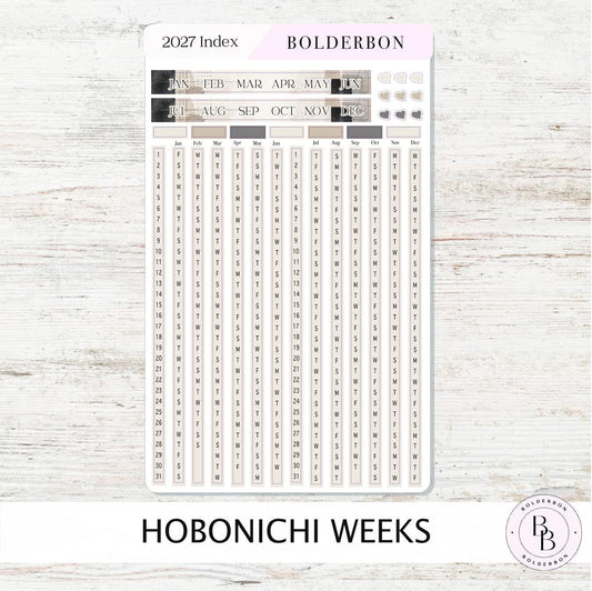 2027 Yearly Index Stickers • Hobonichi Weeks • Planner Stickers • Slate