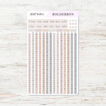 2027 Yearly Index Stickers • Hobonichi Weeks • Planner Stickers • Aesthetic