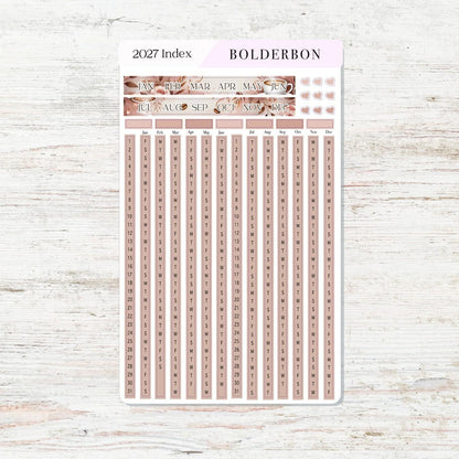 2027 Yearly Index Stickers • Hobonichi Weeks • Planner Stickers • Coffee