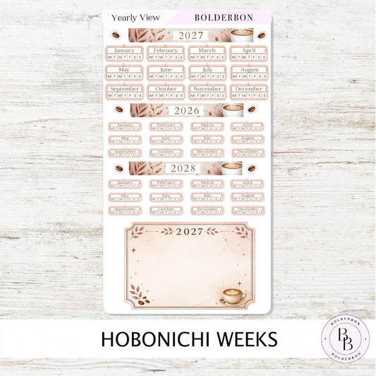 2027 Yearly View Stickers • Hobonichi Weeks • Planner Stickers • Coffee