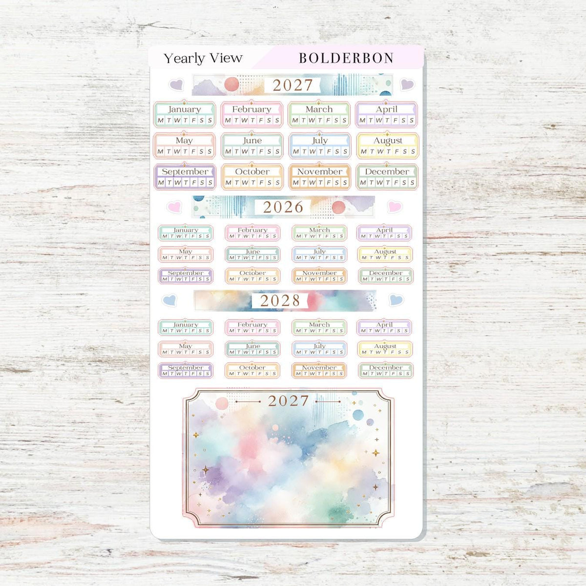 2027 Yearly View Stickers • Hobonichi Weeks • Planner Stickers • Colorful