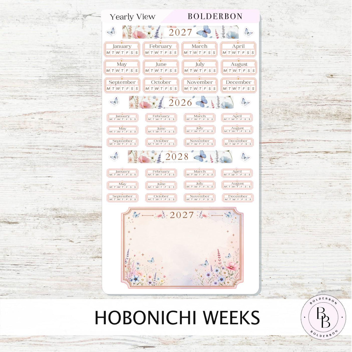 2027 Yearly View Stickers • Hobonichi Weeks • Planner Stickers • Meadow