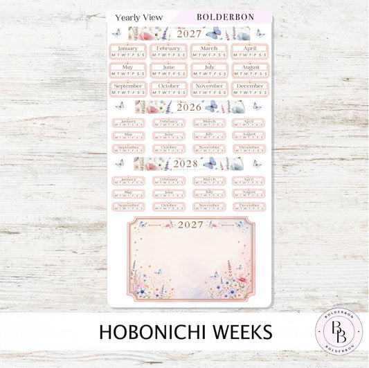 2027 Yearly View Stickers • Hobonichi Weeks • Planner Stickers • Meadow
