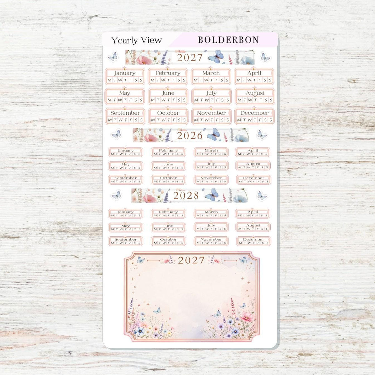 2027 Yearly View Stickers • Hobonichi Weeks • Planner Stickers • Meadow