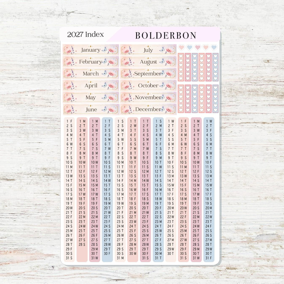 2027 Hobonichi Cousin • Yearly Index Stickers • Meadow