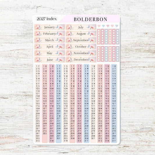 2027 Hobonichi Cousin • Yearly Index Stickers • Meadow
