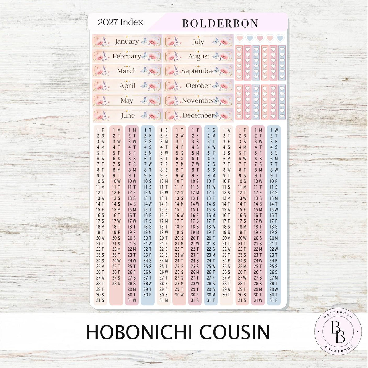 2027 Hobonichi Cousin • Yearly Index Stickers • Meadow