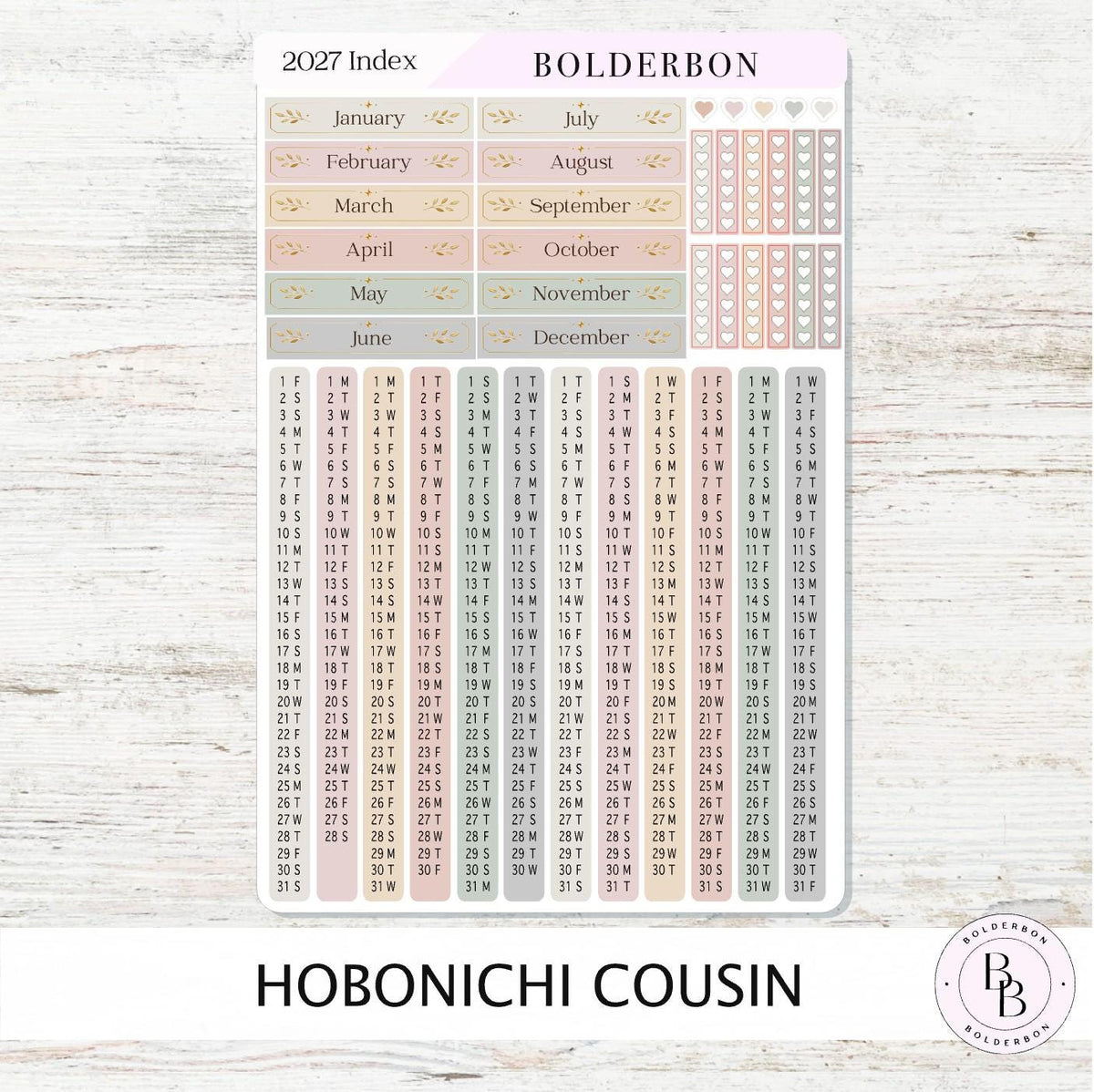 2027 Hobonichi Cousin • Yearly Index Stickers • Aesthetic