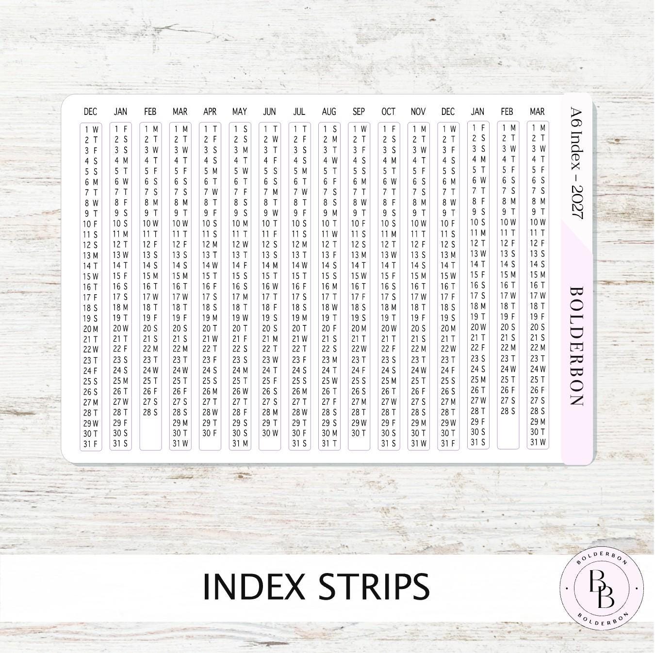 2027 Index Stickers • Hobonichi A6 • Original HON Avec Day Free • White